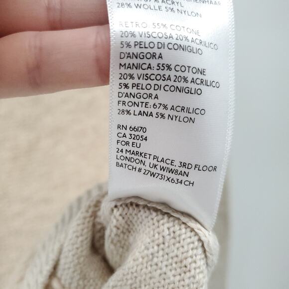 Silence + Noise Boho Minimal Cream Angora Mixed Stitch Chunky Knit Crew Henley S - Picture 5 of 11